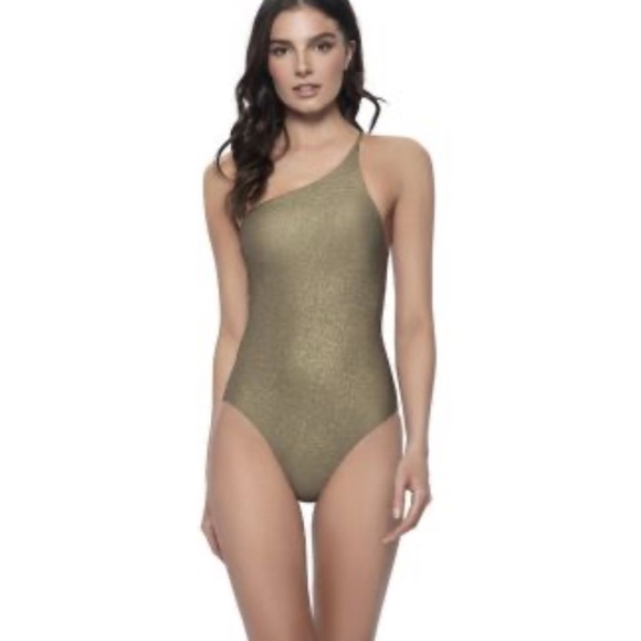 One-Shoulder Gold Swimsuit - Picture 2 of 4
